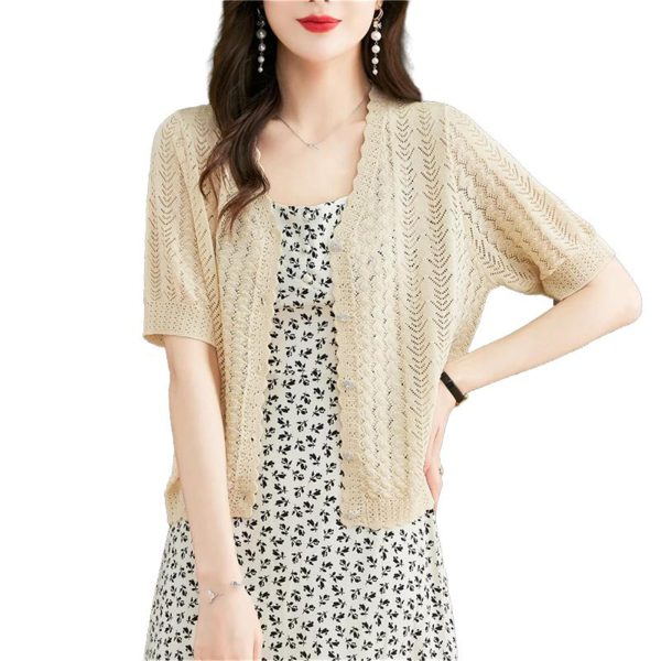 Women's Knitwear Shawl Top Short Sleeve Summer Ice Silk Cardigan Casual Vacation Blouse
