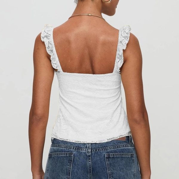 Women Y2k Lace Trim Tank Tops Teen Girl Fairycore Sleeveless Solid Going Out Streetwear Summer Crop Camisole