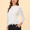 Women's Lace Top Long Sleeve Ruffle Neck Floral Blouse