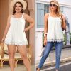 Womens Flowy Lace Camisole with Built in Bra Adjustable Straps Loose Scoop Neck Tank Top