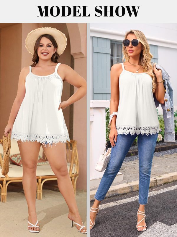 Womens Flowy Lace Camisole with Built in Bra Adjustable Straps Loose Scoop Neck Tank Top