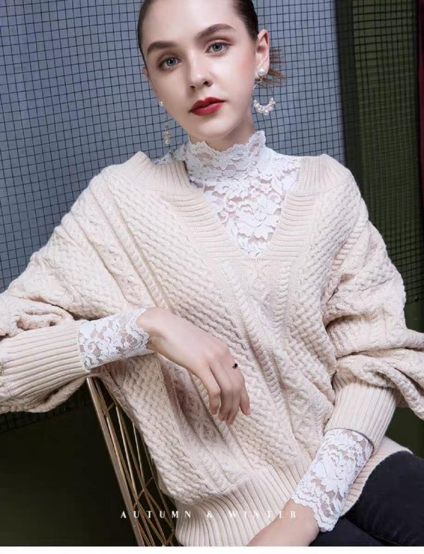 Women's Floral Lace Top Long Sleeve Mock See Through Mesh Underwear Blouse Shirt S-L