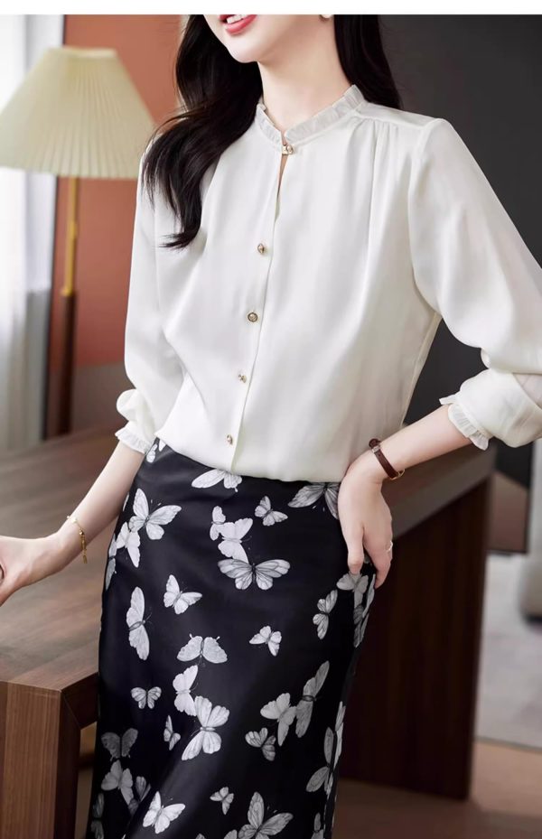 Ladies' Summer Long-Sleeved Chiffon Top Elegant for Travel Office Flowing Work Blouse for Women