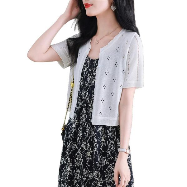 Women's Knitwear Hollow Out Cardigan Summer Short Sleeve Shawl Top Outerwear