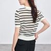 Women Short Sweater Striped Knit Pullover Loose Fit Contrast O Neck Knitted Tops