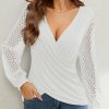 Long Sleeve Shirts for Women V Neck Lace Tops Dressy Business Casual Blouses Cross Wrap Sexy Tops Work Shirt