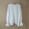 Women's Shirt Spring Elegant Blouse Cotton Lace Long Sleeve Tops