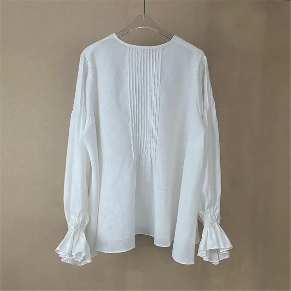 714VYAi5IyL.jpg Women's Shirt Spring Elegant Blouse Cotton Lace Long Sleeve Tops