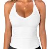 Womens Spaghetti Strap V-Neck Ribbed Tank Tops for Women 2025 Slim Fitted Soft Camisole Basic Layering Shirts