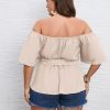 Women's Plus Size Off The Shoulder Peplum Blouse Top Half Bell Sleeve Tie Waist Ruffle Hem Babydoll Tops