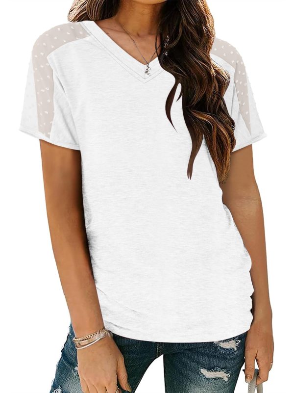 Women Mesh Sleeves Casual T-Shirts Summer Fashion See Through Blouses Tee S-3XL