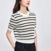 Women Short Sweater Striped Knit Pullover Loose Fit Contrast O Neck Knitted Tops