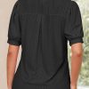 Womens Summer Business Casual Blouses V Neck Short Sleeve Shirts Hollow Out Cute Lace Tops