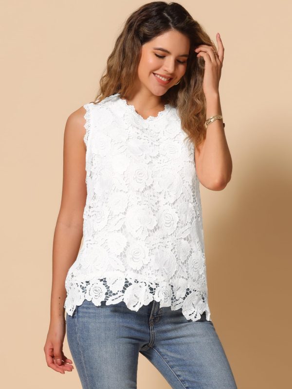 Sleeveless Lace Top for Women's Casual Flower Lace Tank Tops