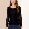 Women's Lace Tops Sheer Dressy Casual Floral Lace Long Sleeve Tops
