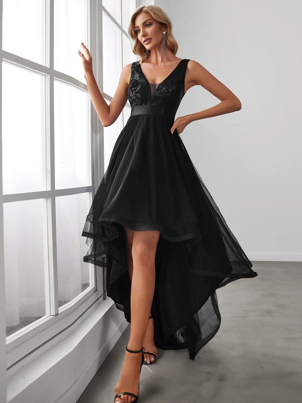 Women's V Neck Pleated Waist Short Sleeve Wedding Guest Dress Chiffon Bridesmaid Dresses 00793