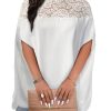 Women's Plus Size Contrast Lace Oversized Dolman Sleeve Mock Neck Tunic Tops