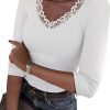 Women's 3/4 Length Sleeve Tops Lace V Neck Dressy Casual Blouses T-Shirt Ribbed Knit Business Work Shirts