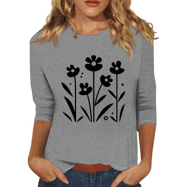 3/4 Sleeve Tops for Women Summer Round Neck Tops Trendy Graphic Tees Casual Loose Fit Ladies Blouse Vacation Clothes