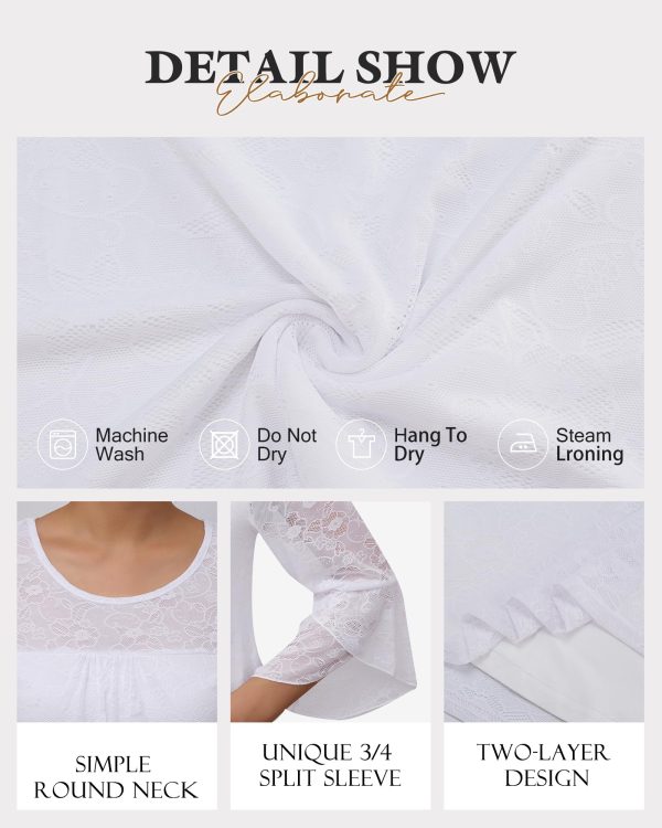 71Bin91JIDL.jpg Women's Ruffle 3/4 Sleeve Elegant Dressy Blouses Crew Neck Double Layers Mesh Tunic Tops