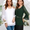 Women's Ruffle 3/4 Sleeve Elegant Dressy Blouses Crew Neck Double Layers Mesh Tunic Tops