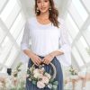 Women's Ruffle 3/4 Sleeve Elegant Dressy Blouses Crew Neck Double Layers Mesh Tunic Tops