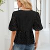 Women's Summer Dressy Casual Tops Short Puff Sleeve Babydoll Peplum Blouse Bow Tie Front Hollow Out Lace Shirts