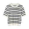 Women Short Sweater Striped Knit Pullover Loose Fit Contrast O Neck Knitted Tops