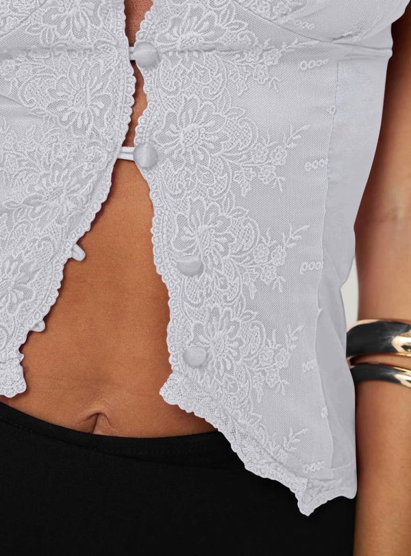 Women's Sexy Lace V Neck Button Down Going Out Boho Tops Trendy 2025