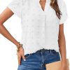 Blouses for Women Fashion 2023 Summer Loose Fit Flowy Shirts Dressy Casual Petal Short Sleeve Cute Swiss Dot Tops