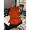 Women Angola Red Knit Vest, V‑Neck Sleeveless Luxury Top