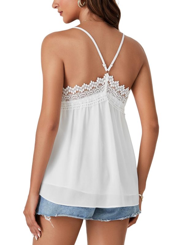 Women's Summer Spaghetti Strap Sleeveless Lace Trim Loose Casual Flowy Cami Tank Top