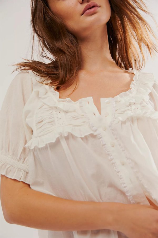 Women Lace Trim Cardigan Shirt Short Sleeve Button Down Ruffle Hem Blouse Summer Boho Tops Y2K Going Out Tops