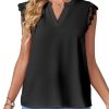 Women's Elegant Notch V Neck Lace Trim Cap Sleeve Blouse Shirt Sleeveless Top