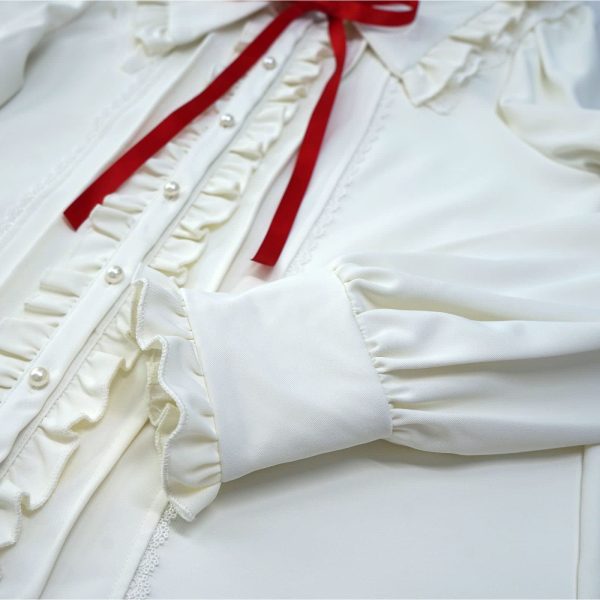 71JEZTckkcL.jpg Lolita Women Ruffle Sailor Collar Blouse Shirt Kawaii Teen Bow Tie Cat Ears Fashion Button Front Junior Cute Tops