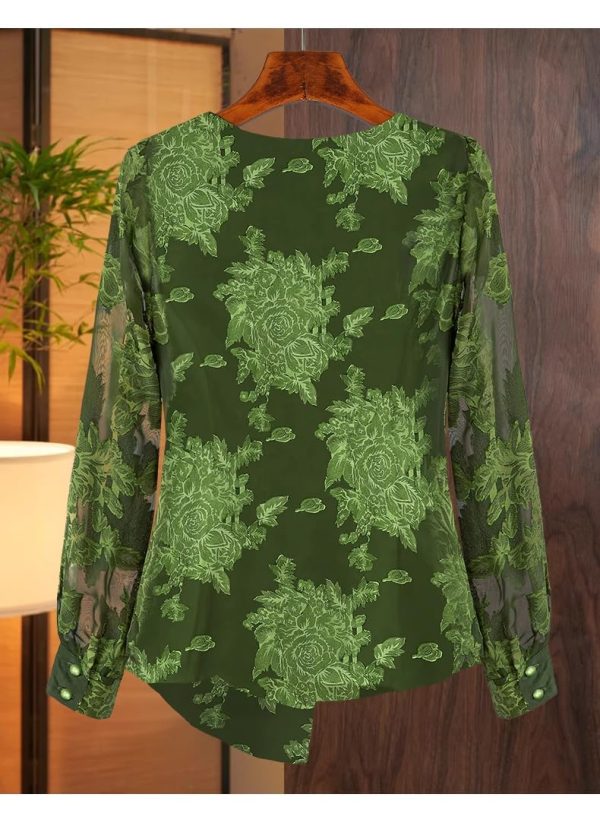 Ladies' Summer Long-Sleeved Chiffon Shirt Navy Blue for Parties Yacht Clubs Blouse for Women