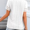 Summer Tops for Women 2025 Short Sleeve V Neck Dressy Lace Eyelet Blouses Shirts