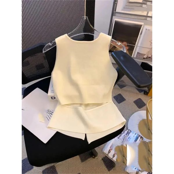 Women Angola Red Knit Vest, V‑Neck Sleeveless Luxury Top
