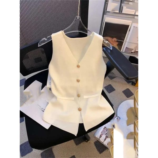 Women Angola Red Knit Vest, V‑Neck Sleeveless Luxury Top