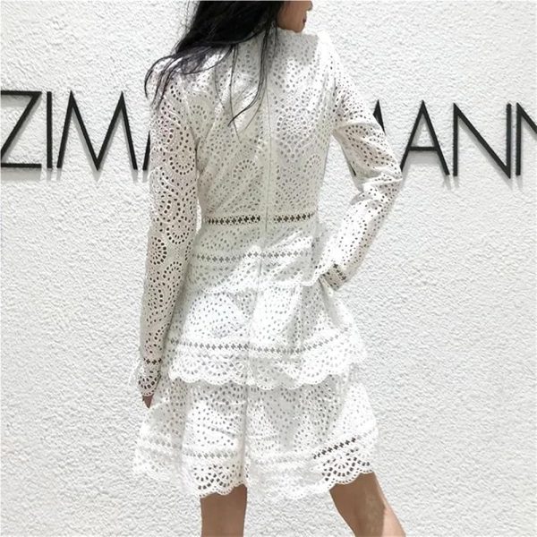 71LbWJBQuIL.jpg Women's Wedding Guest Dress Spring Lace V-Neck Bohemian Gown Hollow Long Sleeve Sexy White Party Dress(Short_Large)