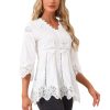 Women's Lace Trim Chiffon Elegant Spring Hollow Out 3/4 Sleeve V Neck Shirts
