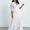 Women's Plus Size Amour Long Lace Wedding Gown, Bridal Dress with 3/4 Long Sleeves in Ivory Vintage-Inspired Lace