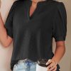 Womens Summer Business Casual Blouses V Neck Short Sleeve Shirts Hollow Out Cute Lace Tops