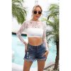 Women's Crop Top Long Sleeve Shrug Lace Short Blouse Shrug Sexy Lace Lining Cardigan Sheer Cover Up