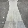 Women's Striped U-Neck Maxi Dress - Ruched High Waist A-Line Knitted Long Dress