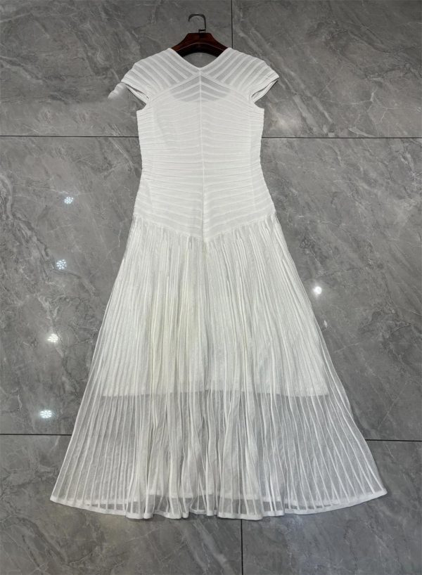 Women's Striped U-Neck Maxi Dress - Ruched High Waist A-Line Knitted Long Dress