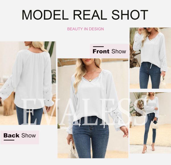 Womens Tops Dressy Casual V Neck Long Sleeve Hollow Out Embroidered Blouses Shirts Spring Summer Outfits 2025