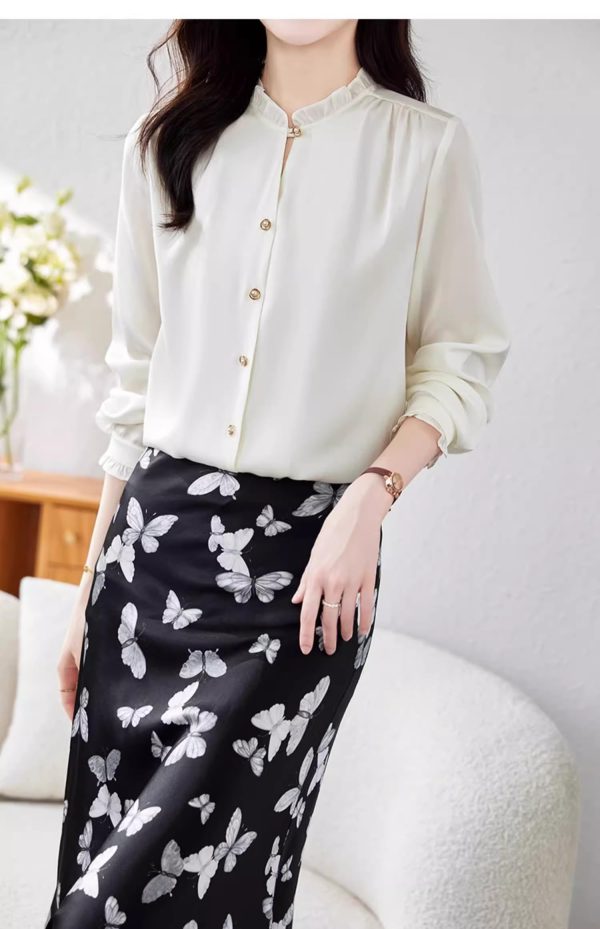 Ladies' Summer Long-Sleeved Chiffon Top Elegant for Travel Office Flowing Work Blouse for Women