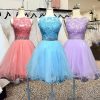 Women's Appliques Beaded Homecoming Dresses for Teens Short Prom Dress Tulle Party Cocktail Gown