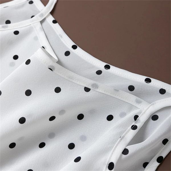 Women’s 100 Percent Mulberry Silk Crepe De Chine Dot Print Sexy Suspender Tank Top
